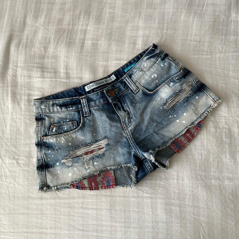 Zara denim shorts jeans size 4 paint tribal pattern Native American